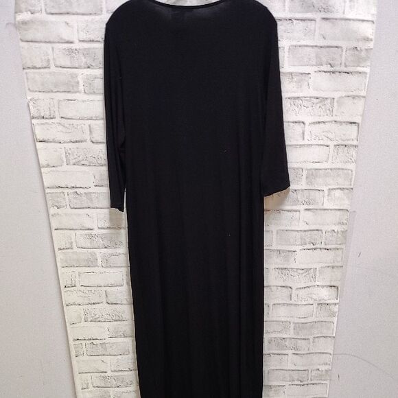 Eileen Fisher Black Sheath Dress with V-Neck and 3/4 Sleeves - Picture 3 of 3